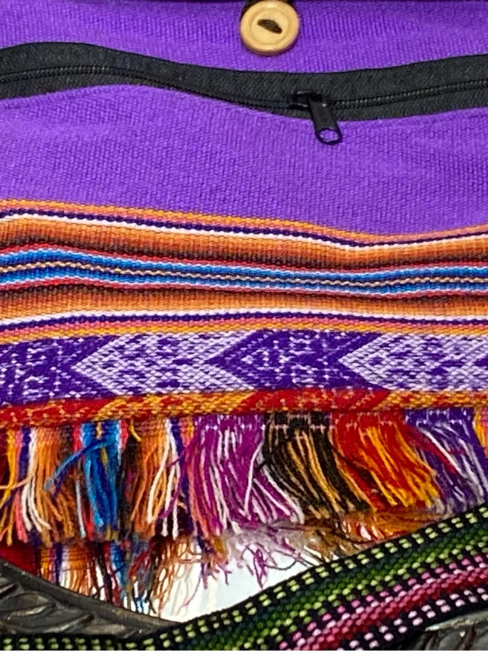 Handwoven Purple Crossbody Bag with Colorful Fringe